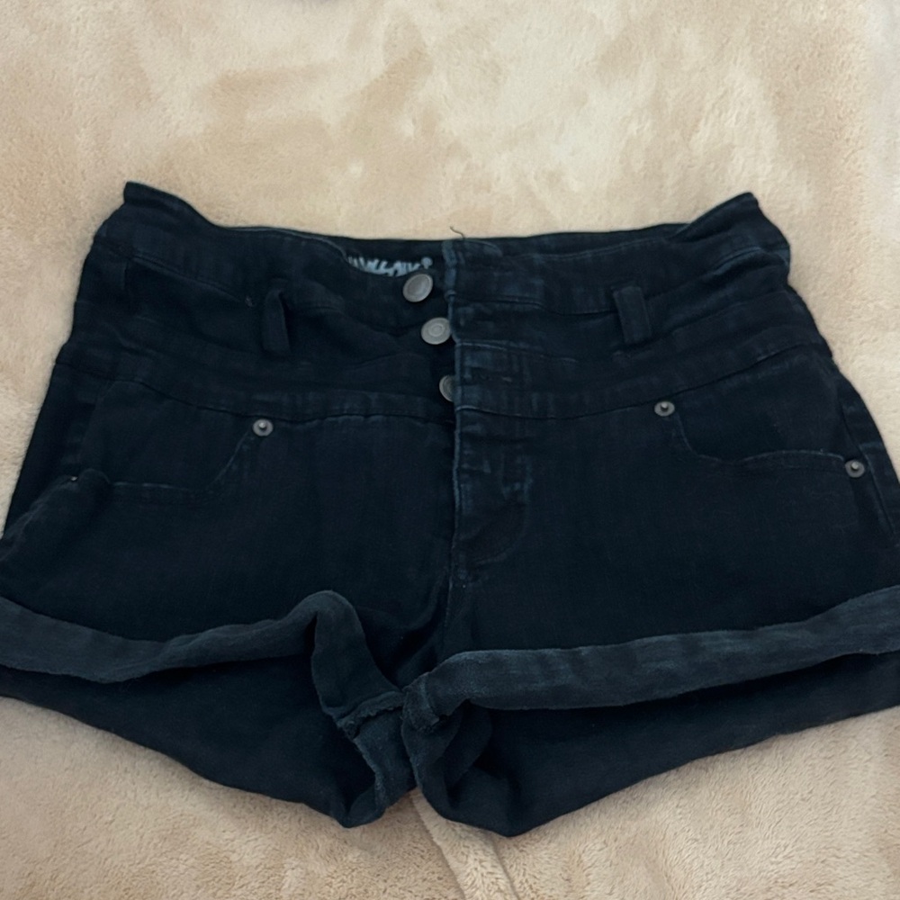 Black High-Rise Rolled Hem Jean Shorts